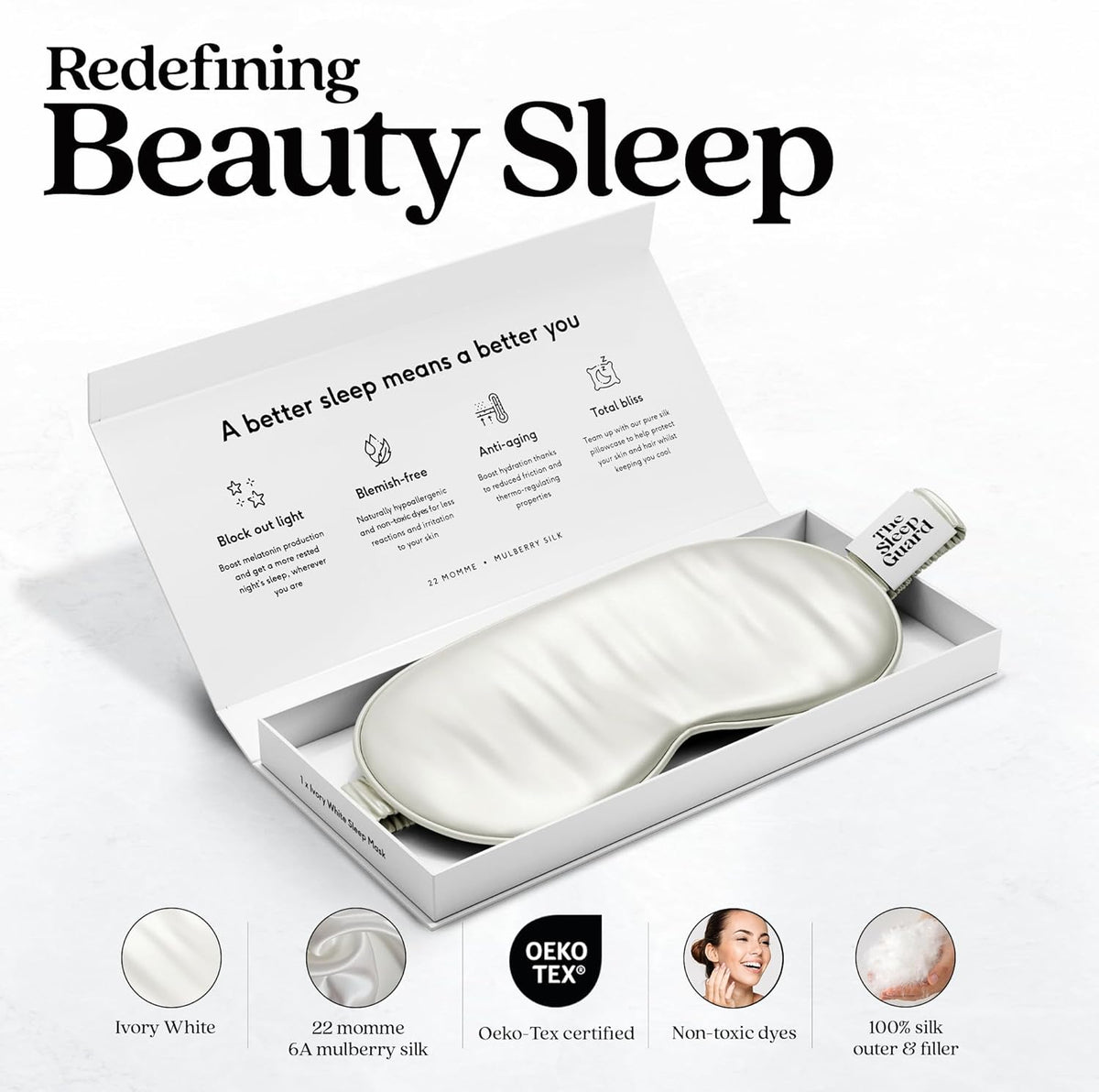 Pure Silk Sleep Mask [100% 6A Mulberry Silk, 22 Momme] Light Blocking Travel Essentials. Eye Masks