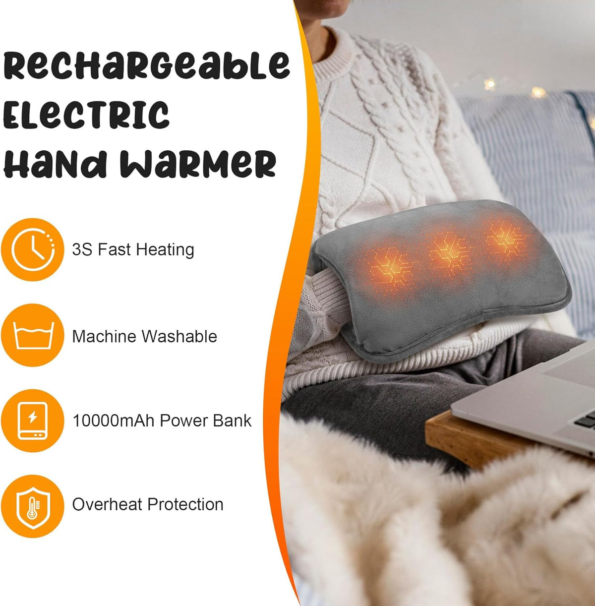 Hand Warmers Rechargeable, Electric Hand Warmer with 10000mAh Power Bank, Double-Sided Heating
