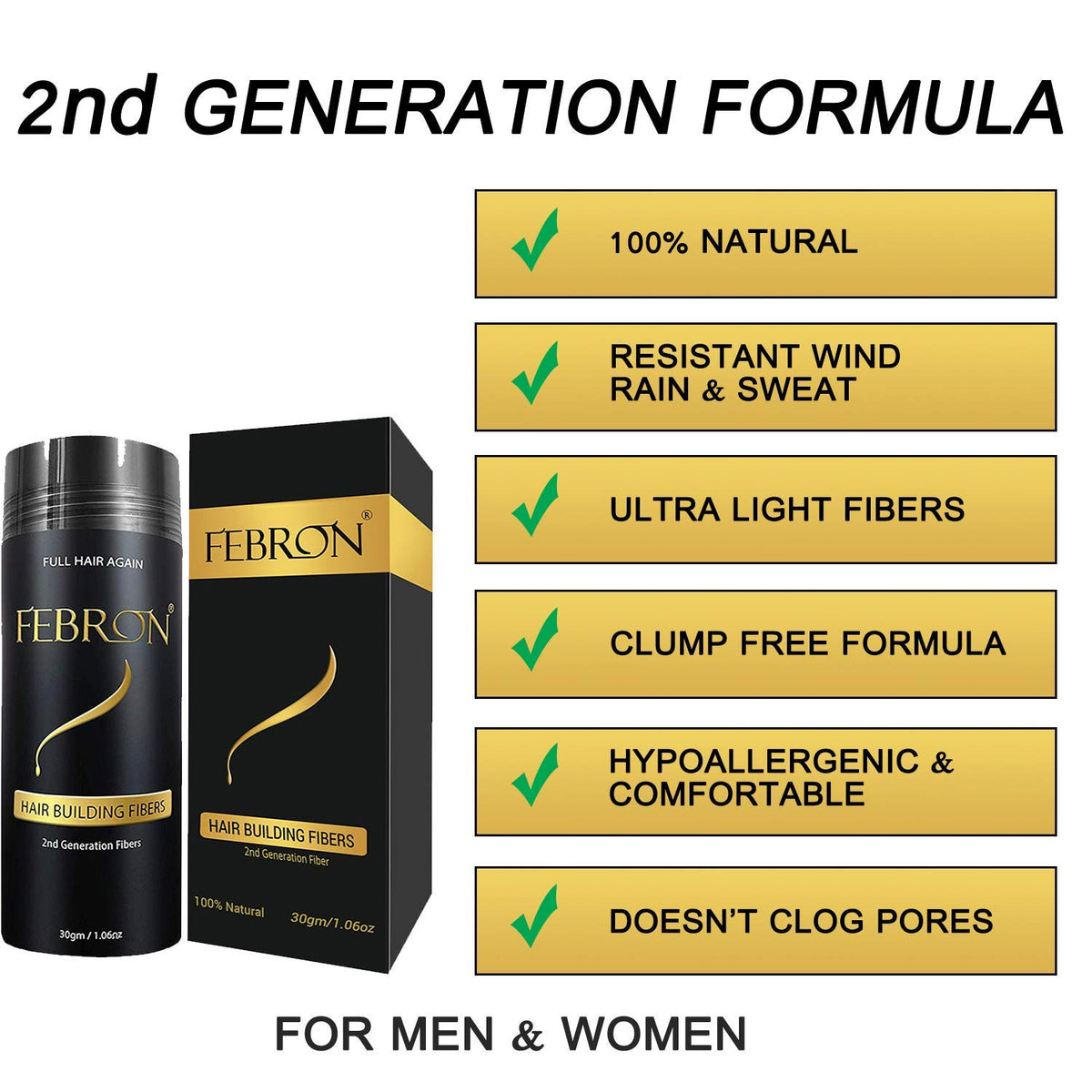 FEBRON Hair Fibers For Thinning Hair LIGHT BROWN Giant 30G For Women & Men Hair Loss Concealer Hair
