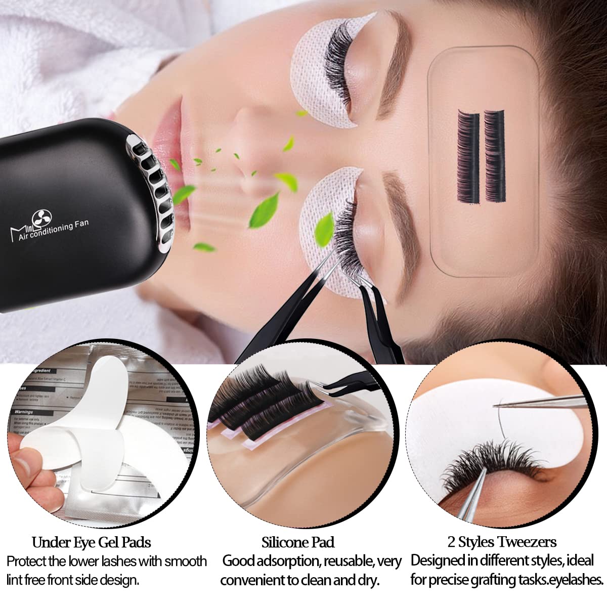 267 PCS Eyelash Extension Supplies Lash Extension Kit USB Air Conditioning Blower,Silicone