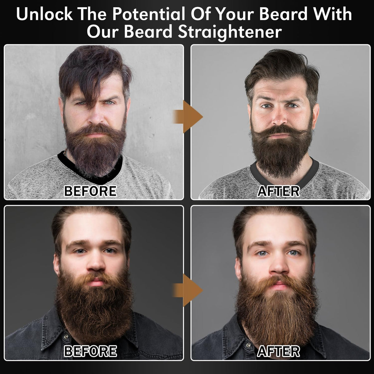Beard Straightener w/Beard Oil & Balm & Guide E-Book,Upgraded 3 in 1 Hair Straightener Brush Beard