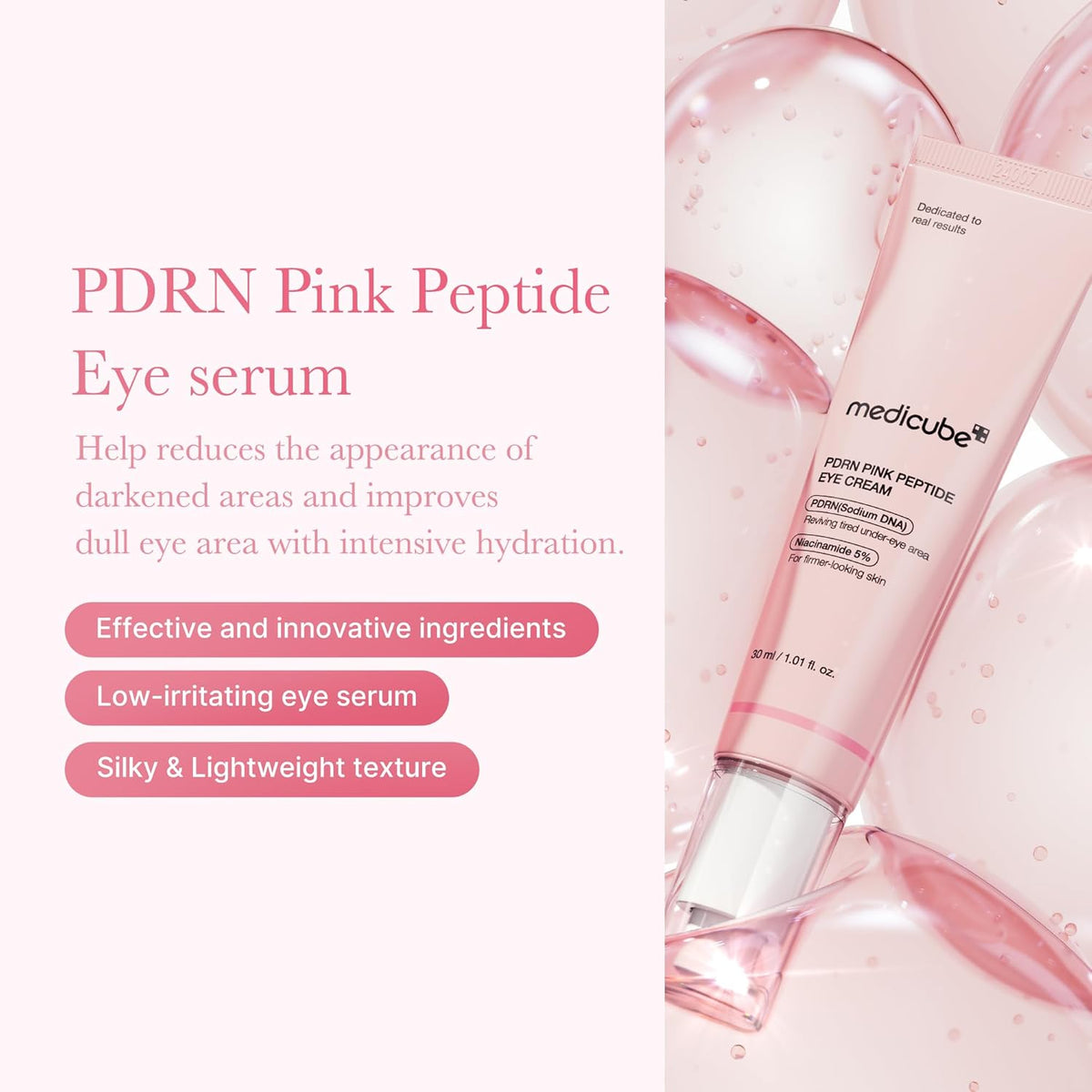 medicube Salmon DNA PDRN Pink Peptide Eye Serum with Niacinamide and 99% Purity Retinol for Fine