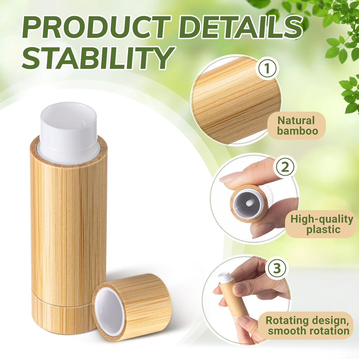 Leinuosen 24 Pcs Bamboo Empty Lipstick Tubes, Refillable 5g Lip Balm Containers with Rotable