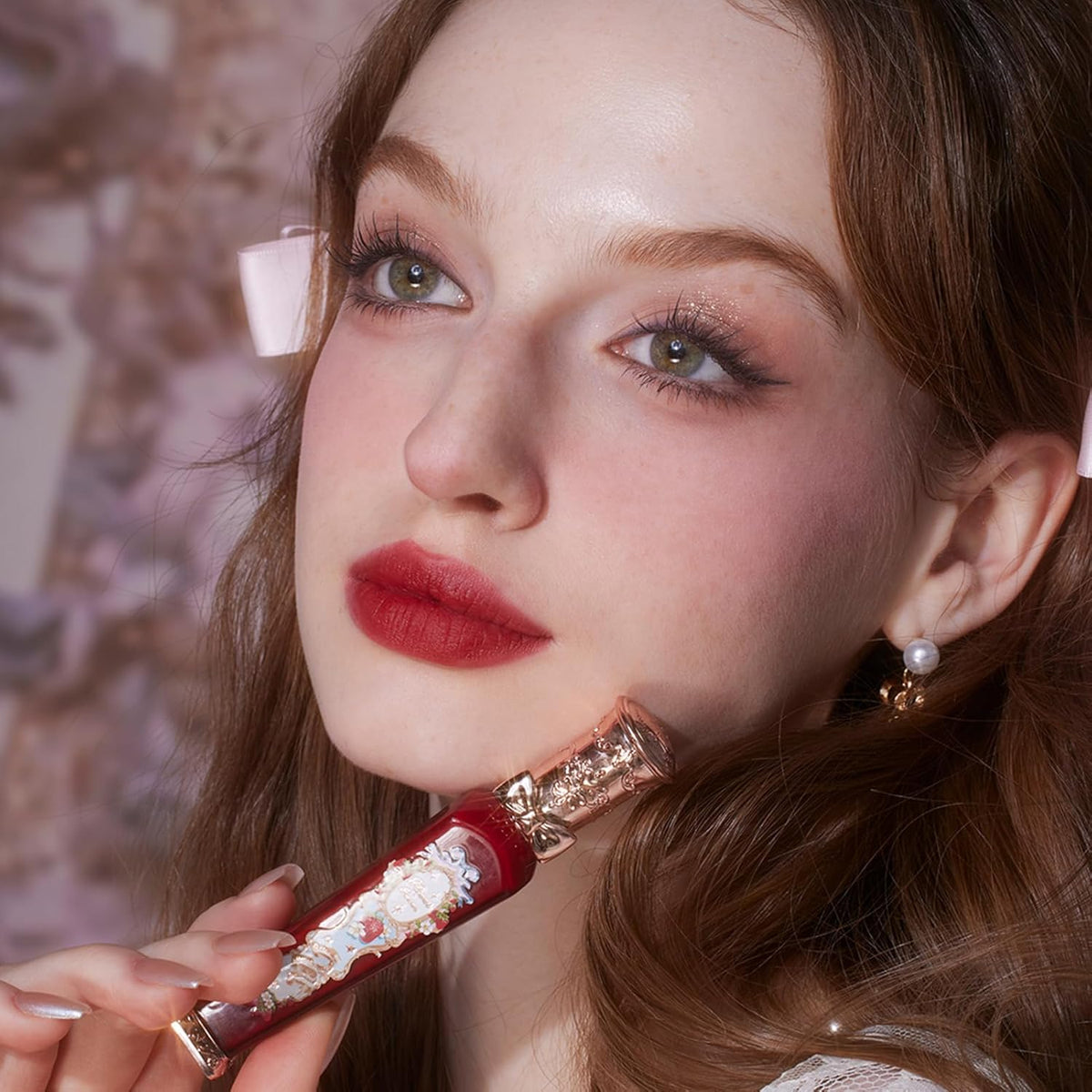 Flower Knows Strawberry Rococo Cloud Lip Cream,Velvety Matte Liquid Lipstick,Red Lipstick,Long