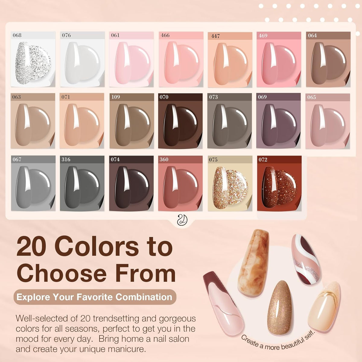 AZUREBEAUTY Dip Powder Nail Kit Classic Brown Nude Collection Glitter Fall 20 Colors Neutral