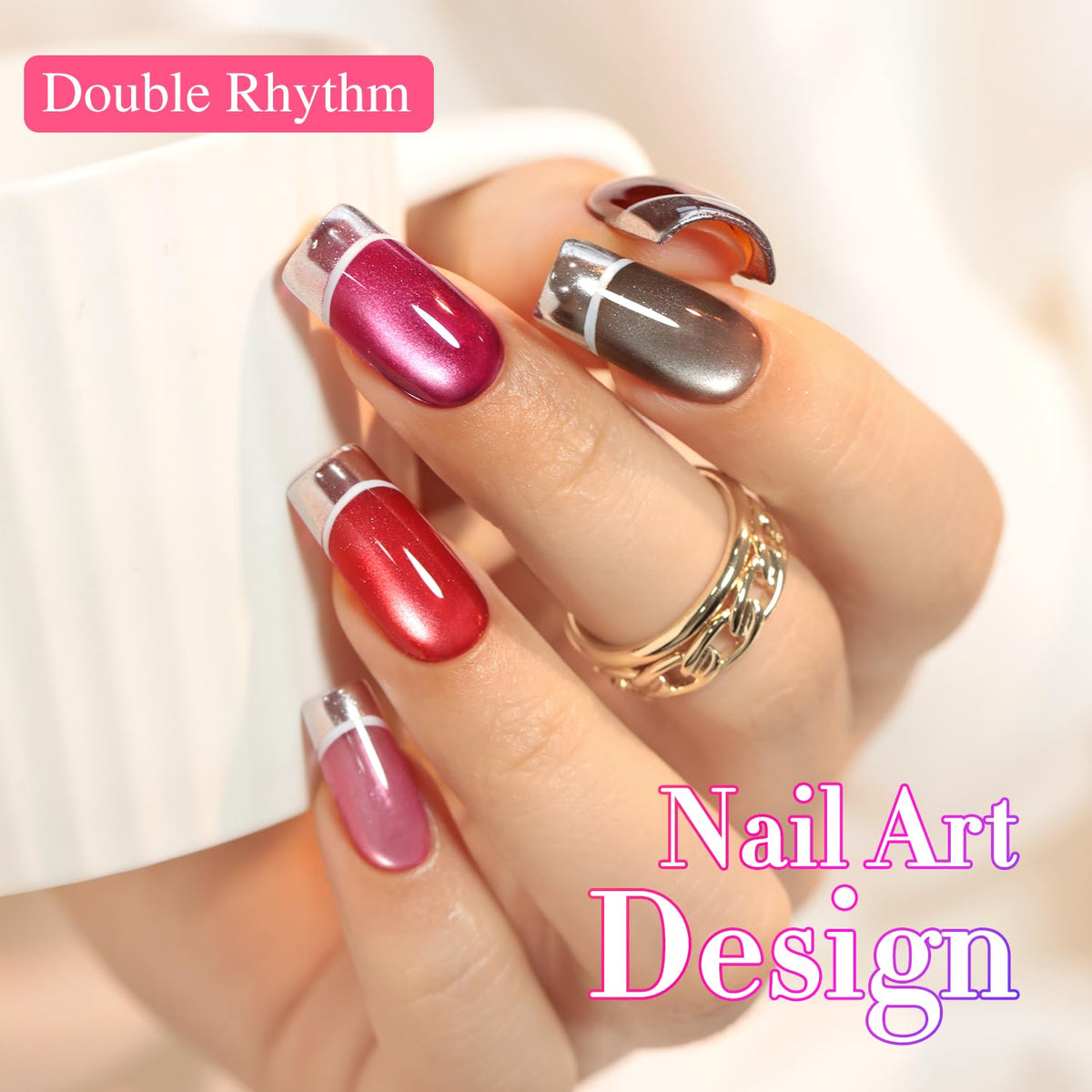 Double Rhythm Cat Eye Gel Nail Polish Set of 6 Same Color Same Bottle 0.5 Oz Shimmer Glitter with