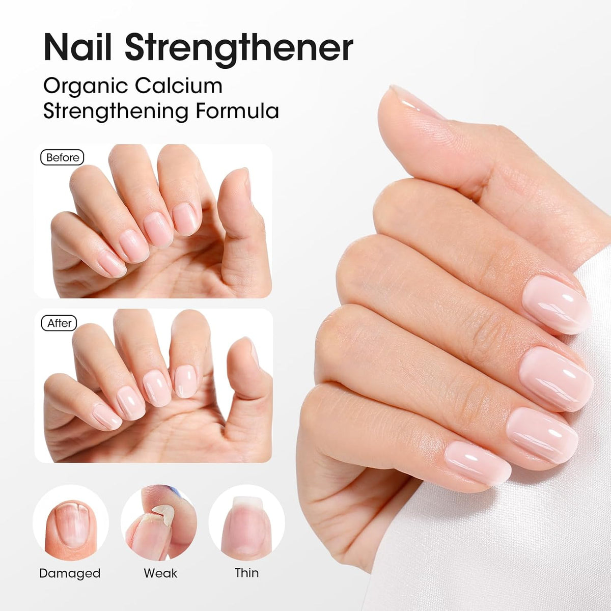 Gellen 4-In-1 Illuminating Nail Concealer Base Coat Polish Milky White, Nail Strengthener Ridge