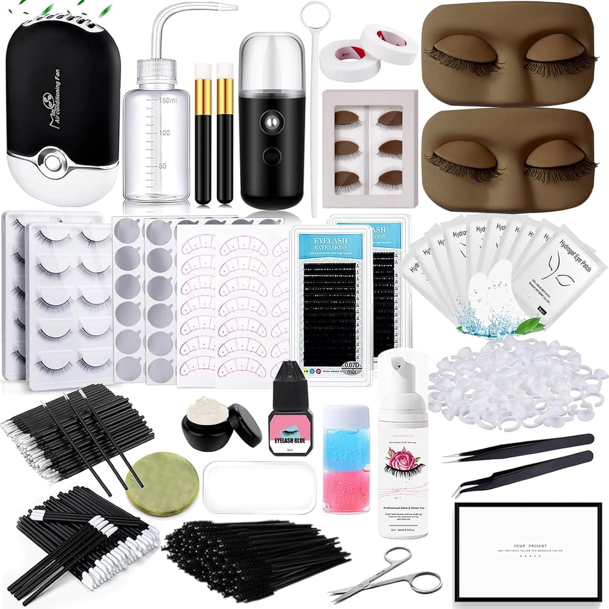 Lash Extension Kit for Beginners Lash Mannequin Head with Replaced Eyelids False Eyelashes Practice