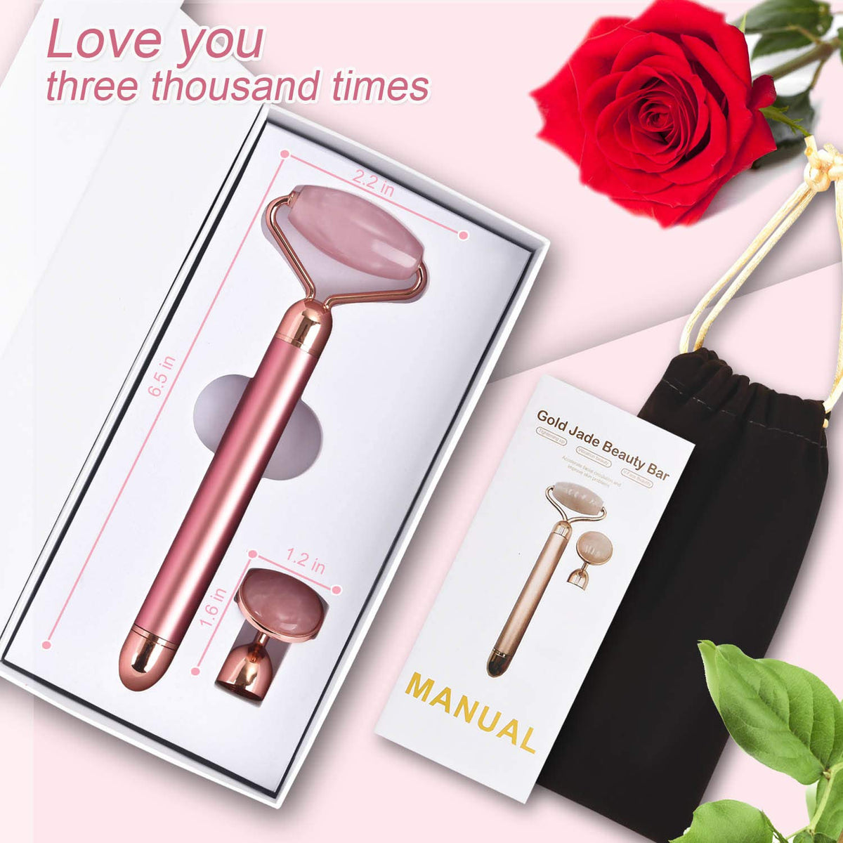 Upgrade 2 in 1 Vibrating Jade Facial Massager Roller, Electric Rose Quartz Eye Face Roller to Press