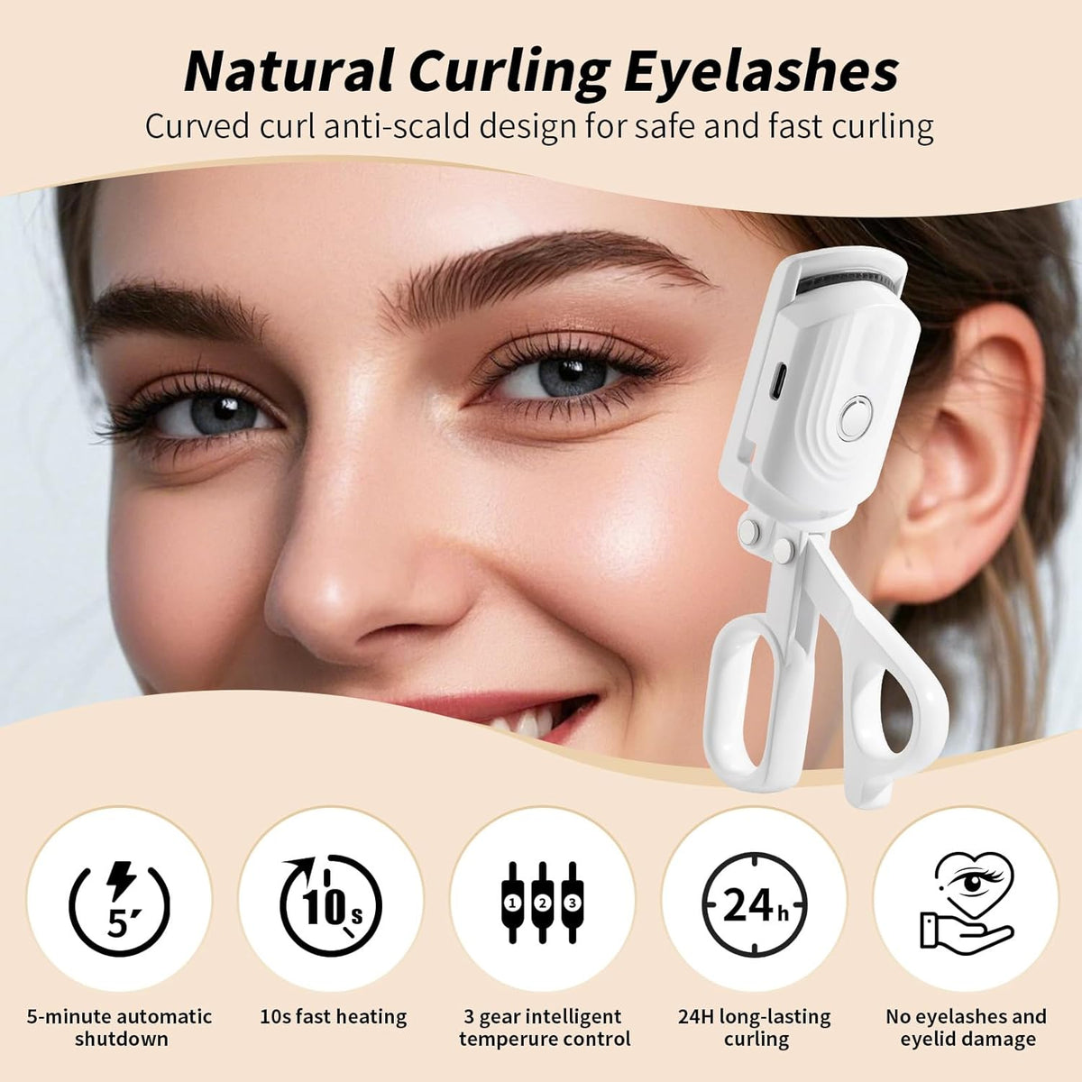 docolor Heated Eyelash Curler Fast Heat up Within 10s, 24 Hours Long Lasting Electric Eyelash