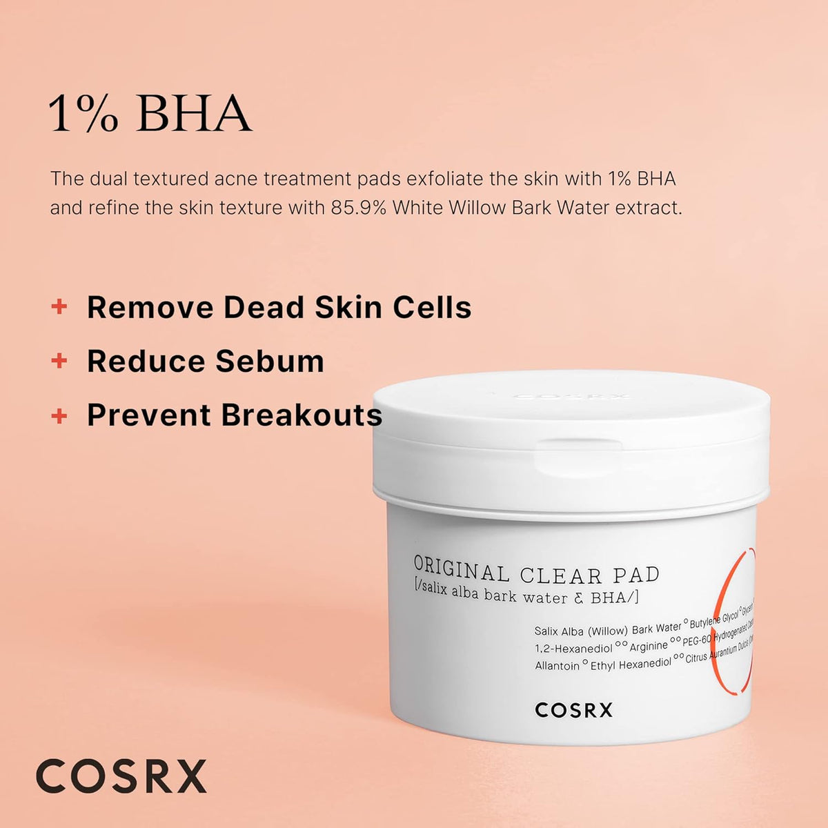 COSRX BHA Toner Pads, 70 Sheets, Exfoliating Pads for Dead Skin & Blackheads, Minimize Pores