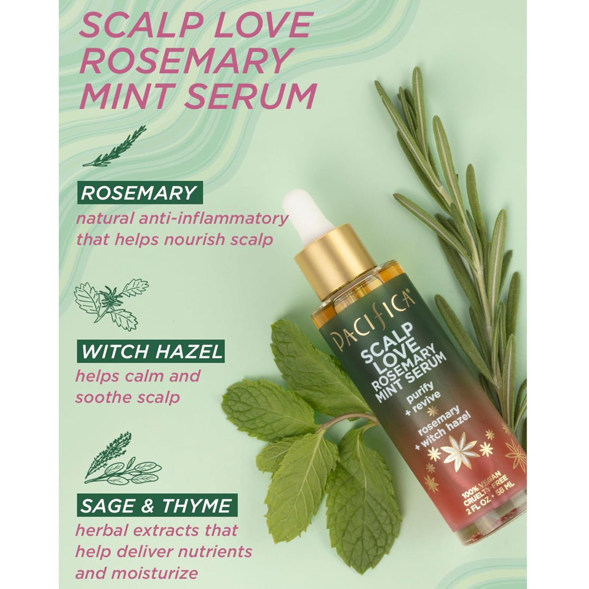 Pacifica Scalp Love Rosemary Mint Serum - Dry, Flaky, and Itchy Scalp Serum, Hydrating