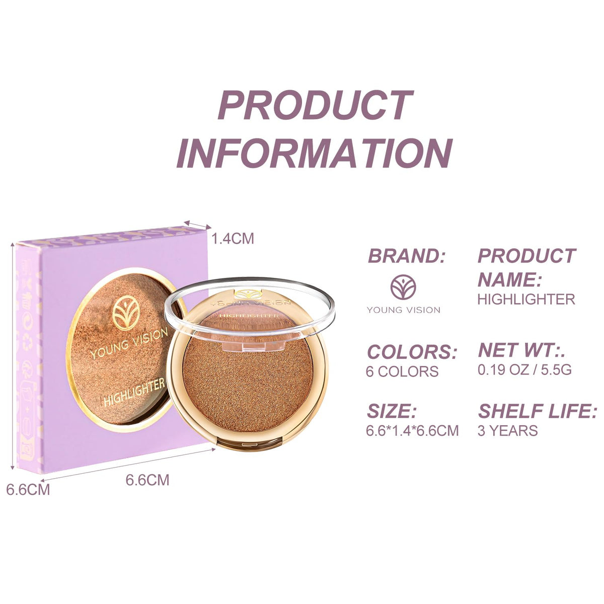 YOUNG VISION Pressed Powder Highlighter, Baked Natural Glow Contour Powder & Face Highlighter
