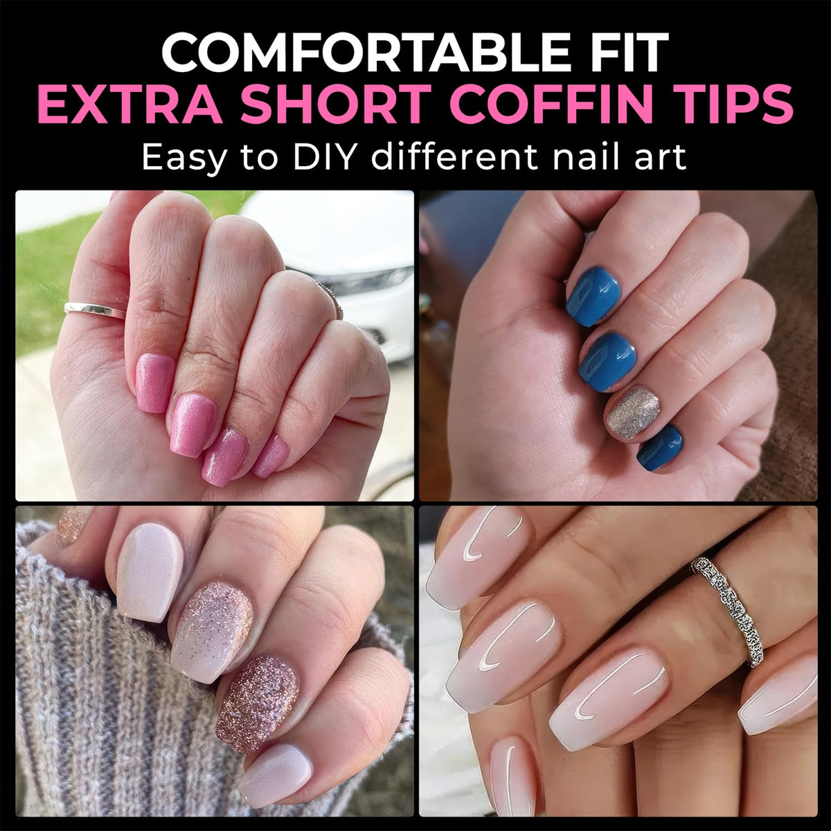 UNA GELLA Extra Short Coffin Nail Tips: XS 216pcs Pre-shape Press on Nails Extra Short Coffin Gel