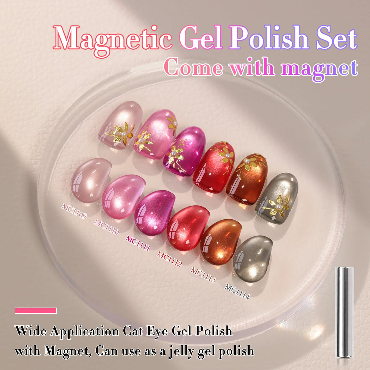 Double Rhythm Cat Eye Gel Nail Polish Set of 6 Same Color Same Bottle 0.5 Oz Shimmer Glitter with