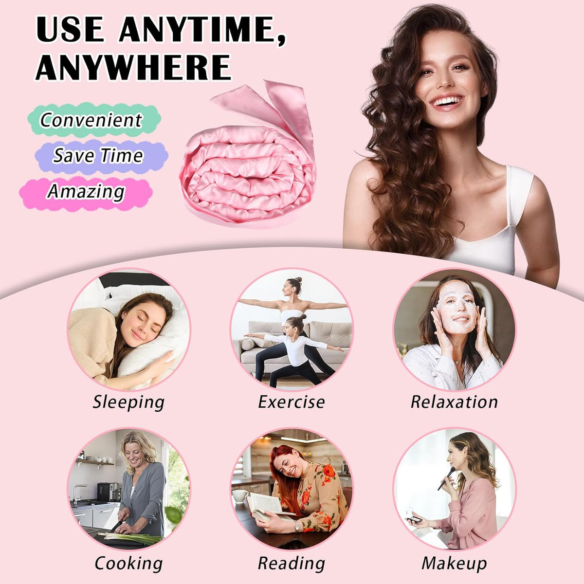 Satin Heatless Curls Overnight Hair Curlers to Sleep In Hair Curler Rollers No Heat Hair Wrap for
