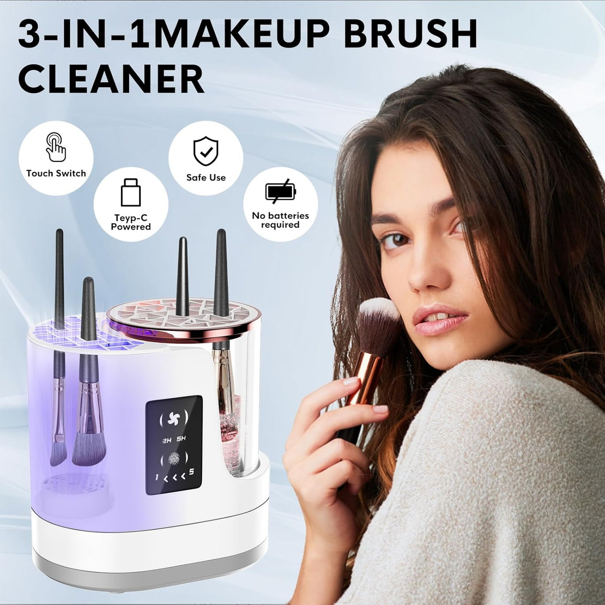 3 IN 1 Electric Makeup Brush Cleaner,Automatic Makeup Brush Cleaner with Makeup Brush