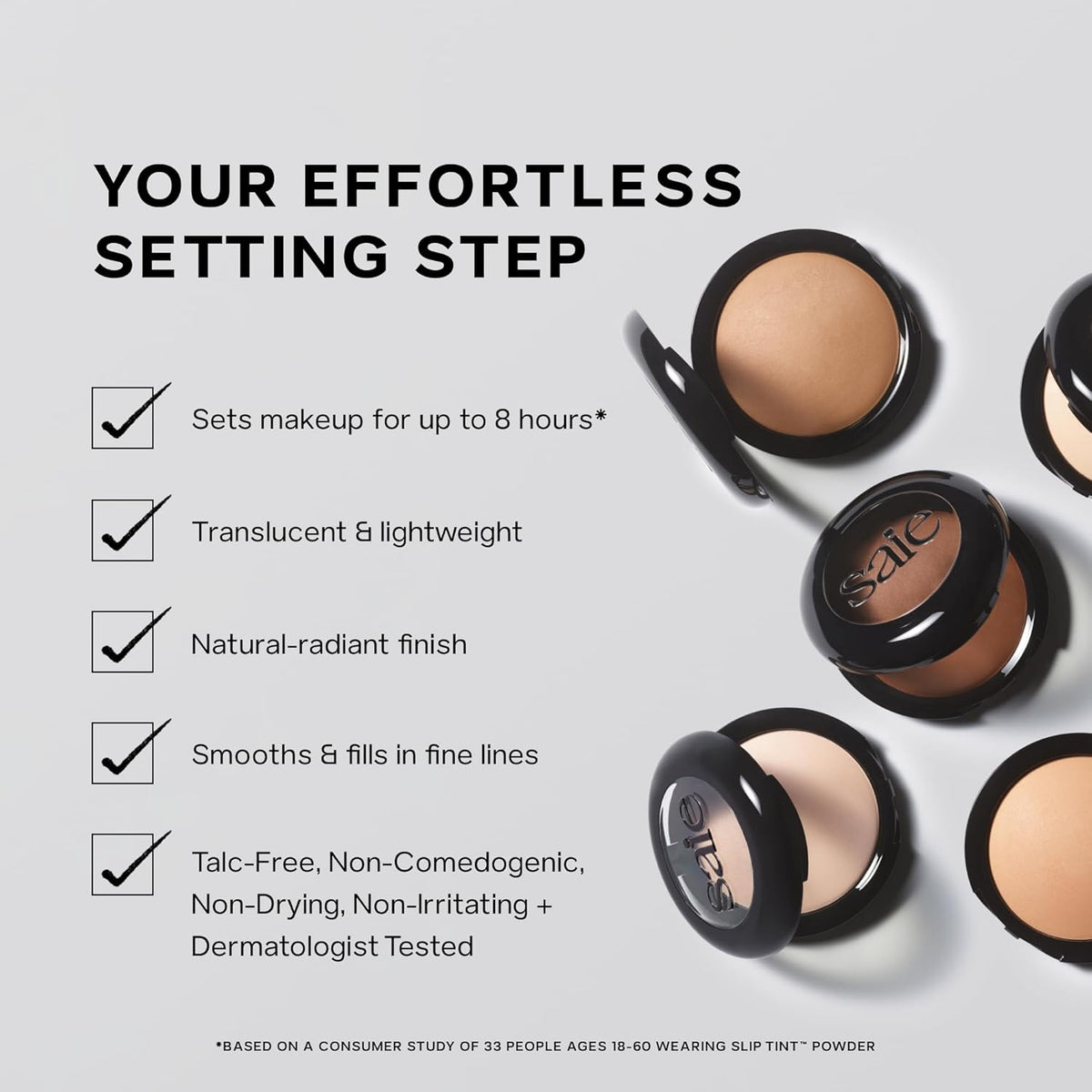 Saie Slip Tint Baked Setting Powder - Translucent Powder for Face Makeup with a Natural-Radiant