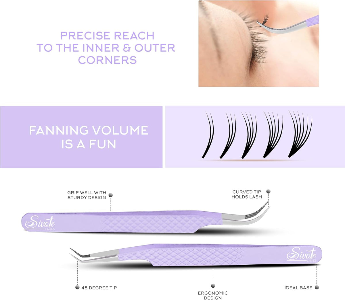 SIVOTE Lash Tweezers for Eyelash Extensions, Pack of 5 Purple – Lash Extension Tweezers Set with