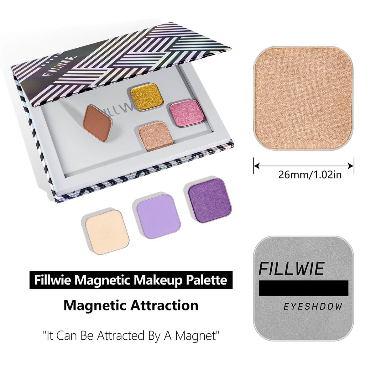 Magnetic Eyeshadow Soft Peach with Hints of Yellow and Pink, Satin Finish, Easy to Blend, Magnetic