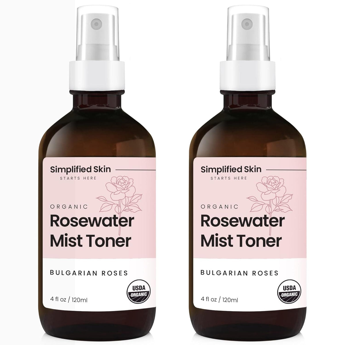 Rose Water Spray for Face & Hair – Pure USDA Organic Rosewater Toner – Refreshing Mist for Skin