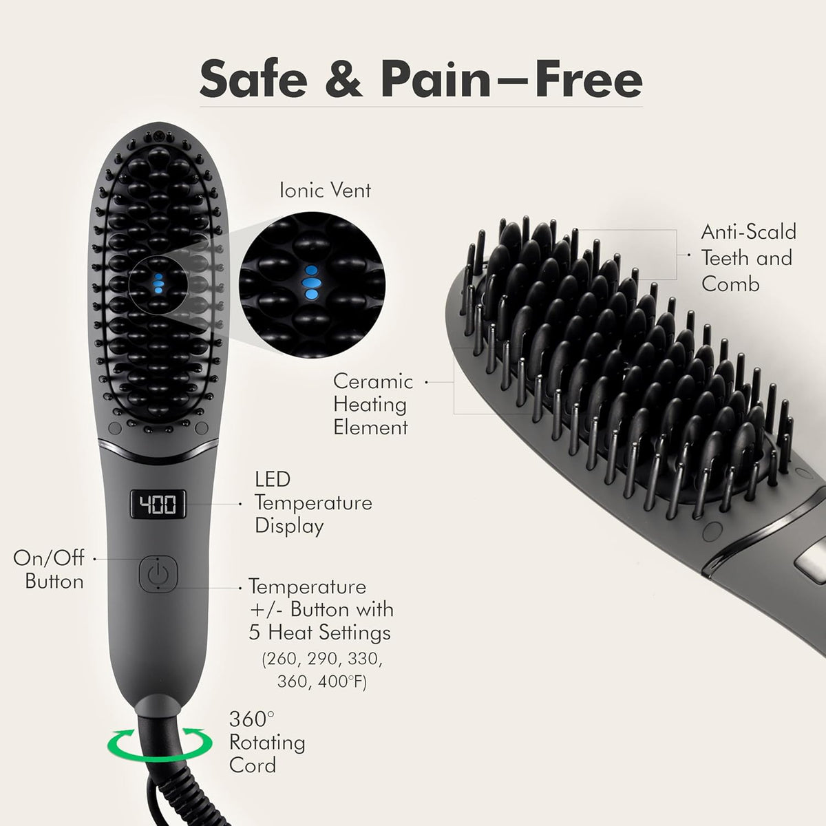 Aberlite Pocket - Compact Beard Straightener for Men - Ionic & Anti-Scald Technology - Beard