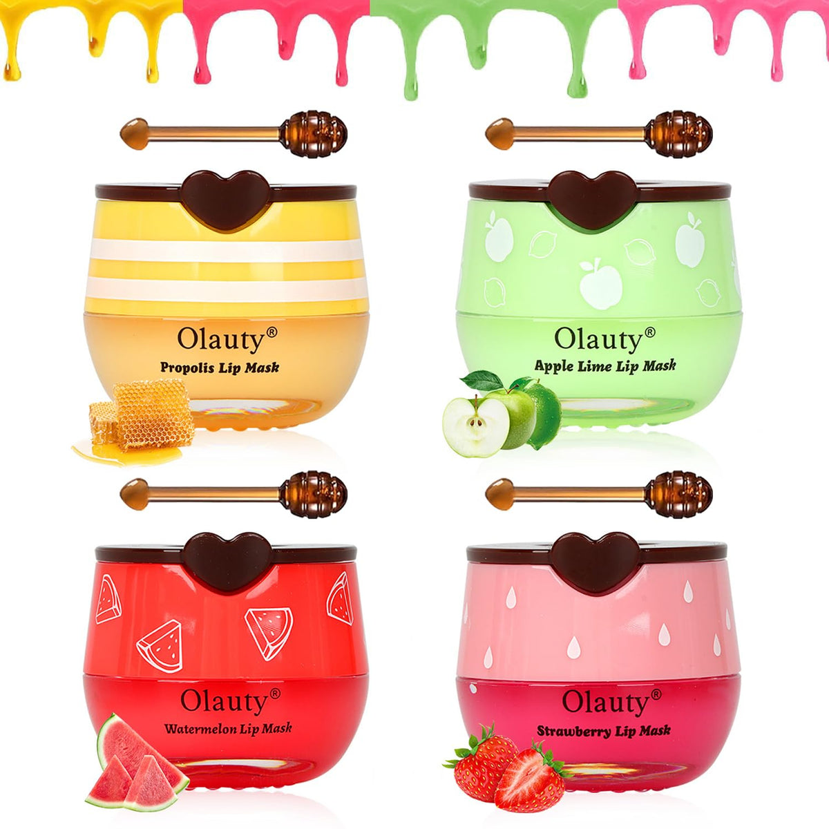 4 PCS Bee Lip Balm Lip Mask Honey Pot,Strawberry&Honey&Watermelon&Apple Lime Lip Sleeping