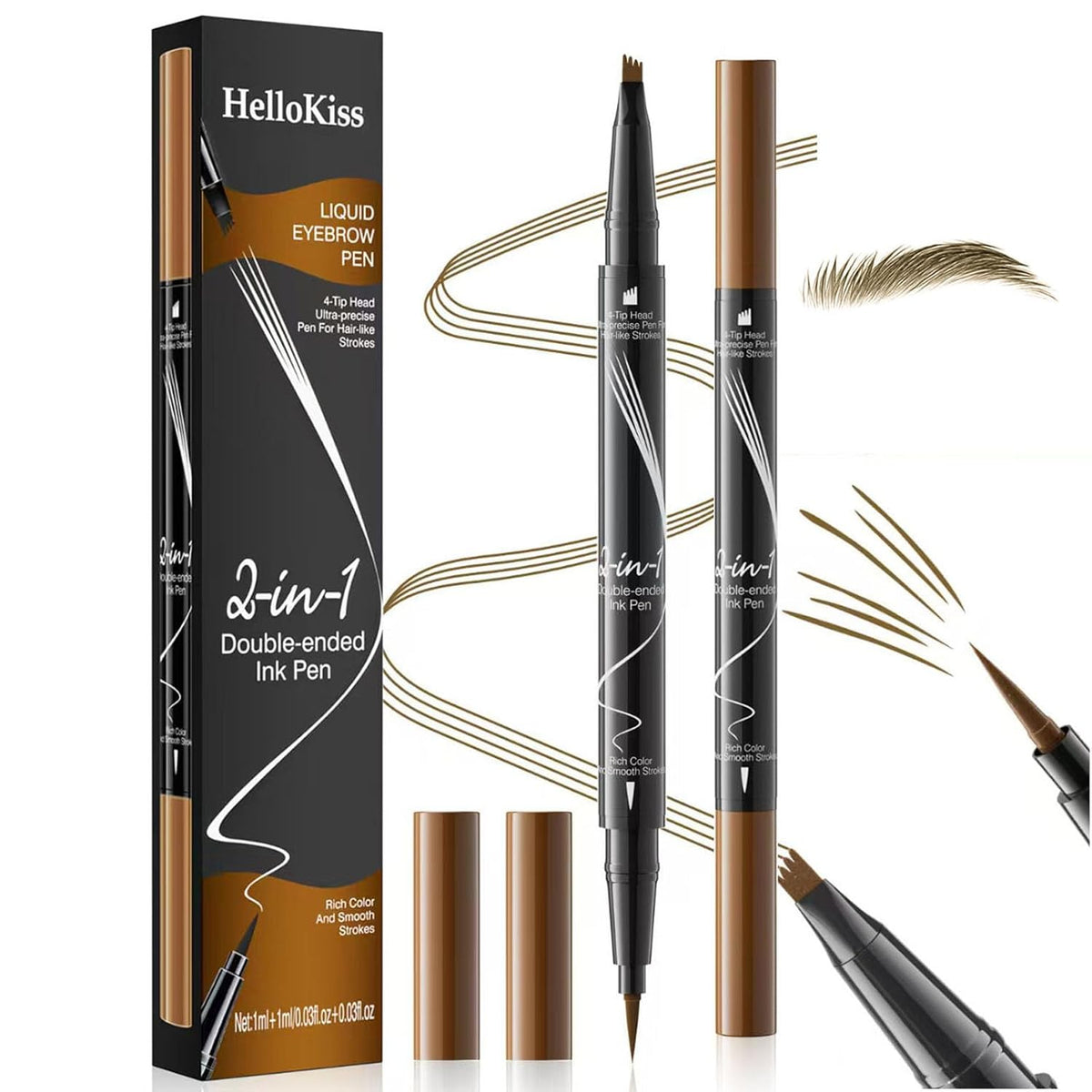 4-Fork Tip Microblading Eyebrow Pen - 2-in-1 Waterproof Eyebrow Pencil, Long-Lasting Natural