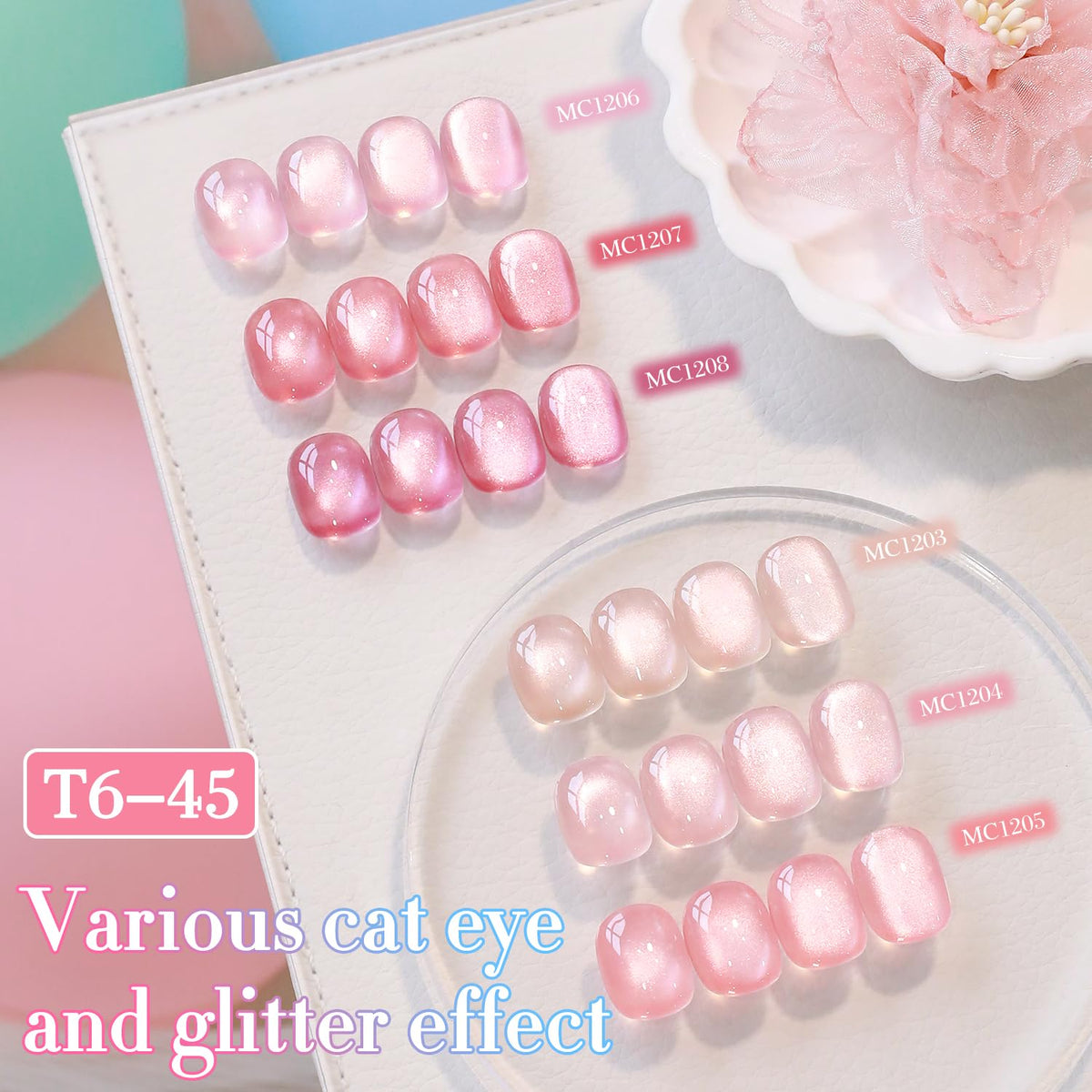 Double Rhythm Cat Eye Gel Nail Polish Set of 6 Same Color Same Bottle 0.5 Oz Shimmer Glitter with