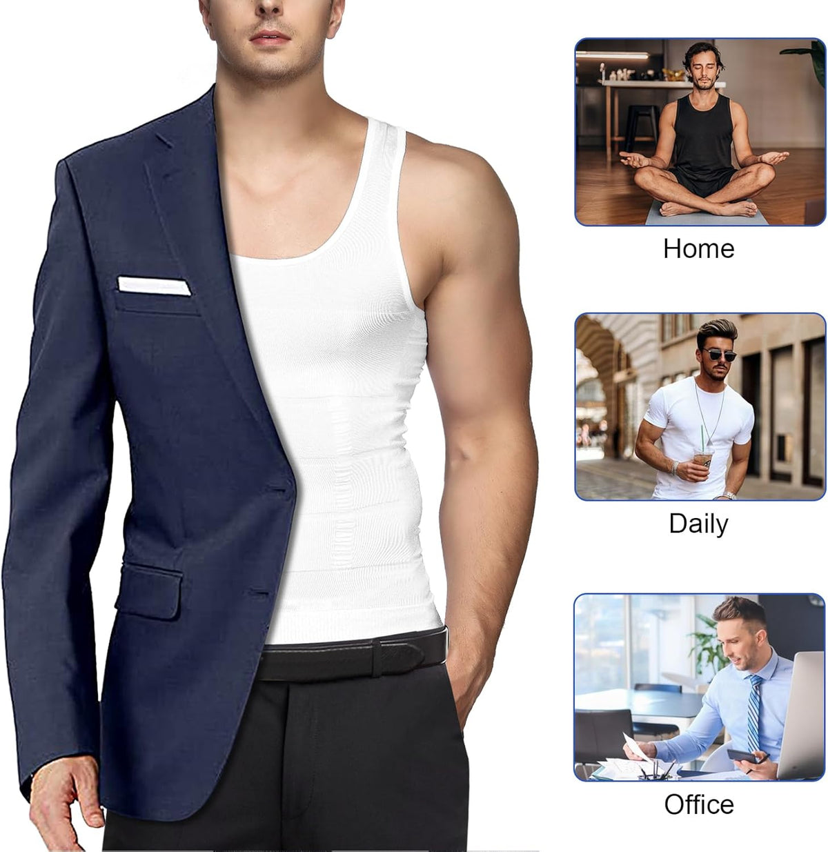 Odoland 5 Pack Men's Compression Shirt Short Sleeve Vest Set, Body Shaper Shapewear Tank Top Base