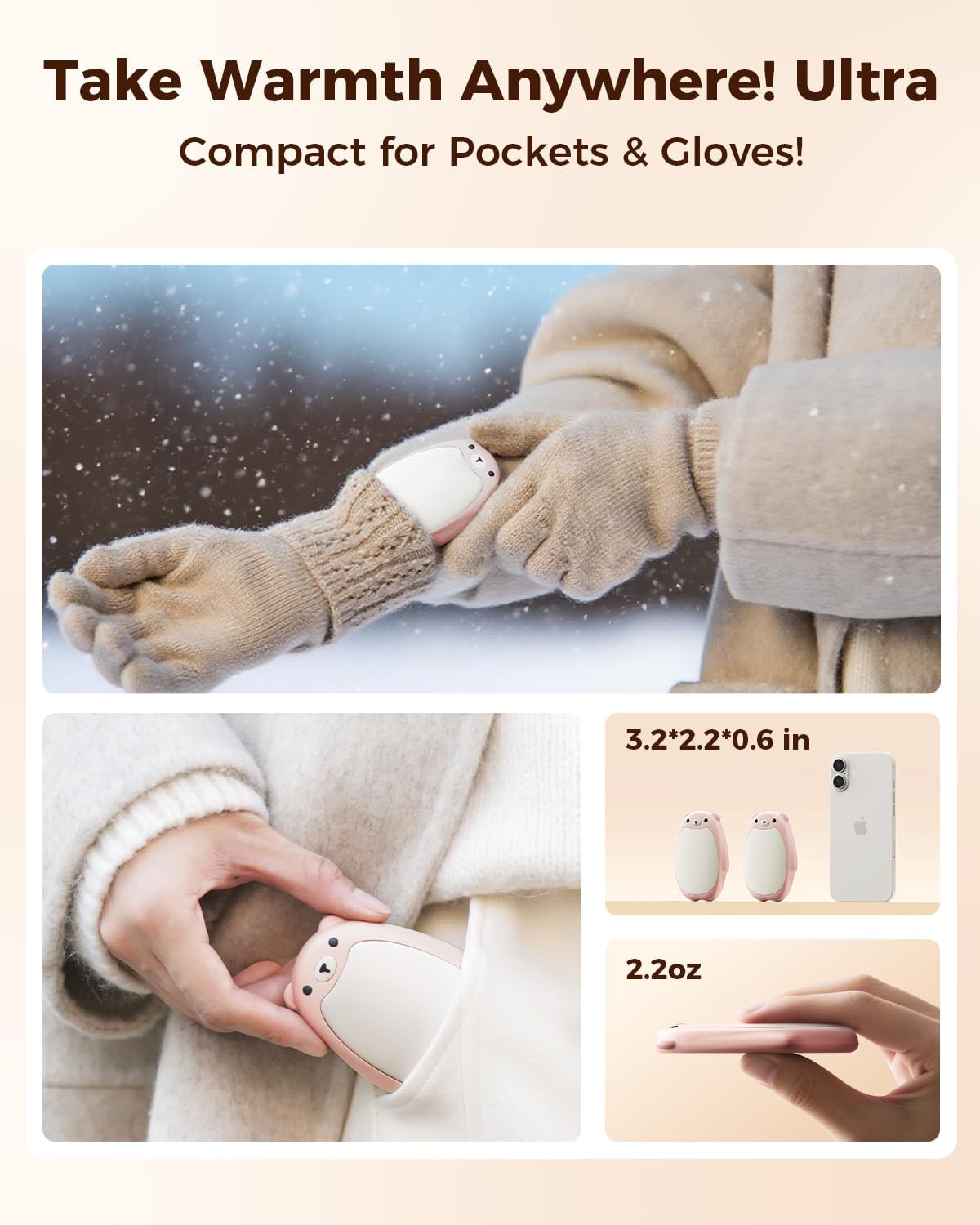 SWEETFULL Hand Warmers Rechargeable – Cute Bear, 2 Pack Magnetic Hot Hands, Reusable Electric