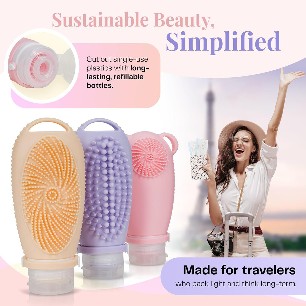 Sumina Silicone Travel Bottles 3 Pack (3.4oz) – TSA-Approved Leak-Proof Toiletry Containers with