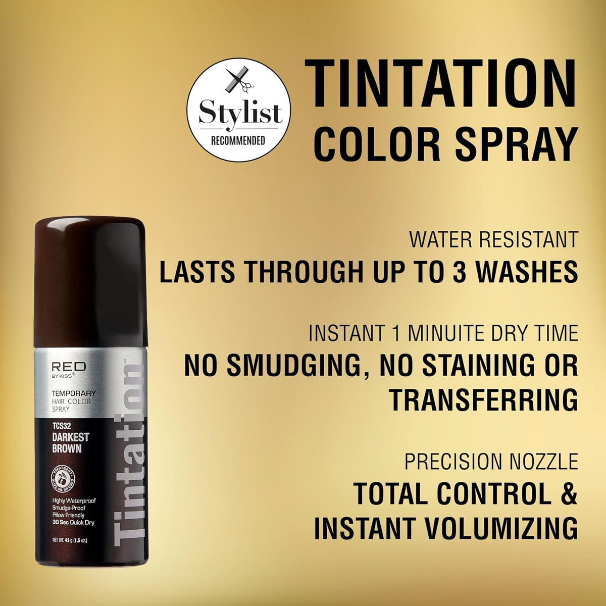 RED by Kiss 1.5OZ. Tintation Temporary Hair Color Spray, Instant Gray Root Cover Up