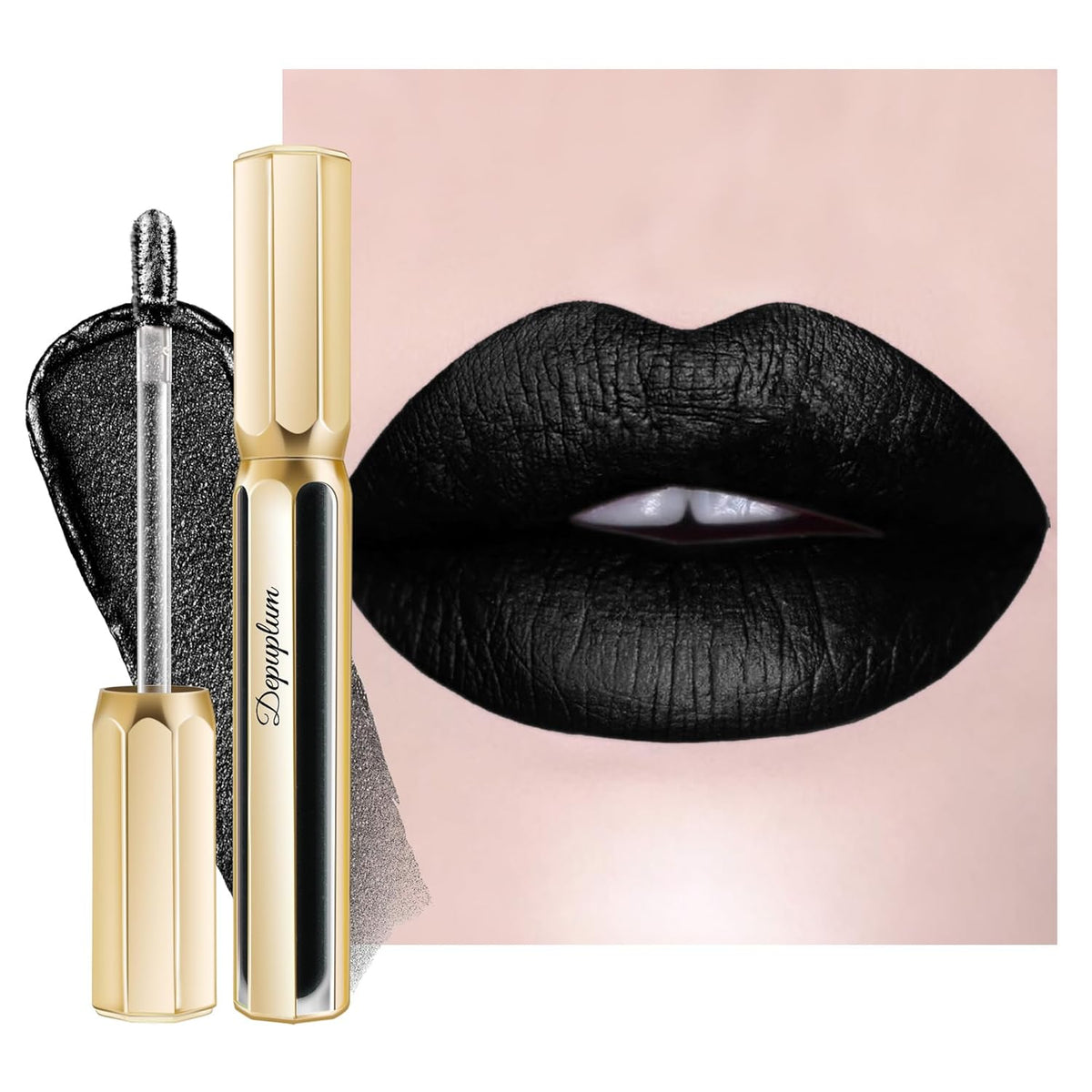 Black Lipsticks for Women Metallic Lipstick Long Lasting Non Stick Cup Lip Gloss, Shimmer