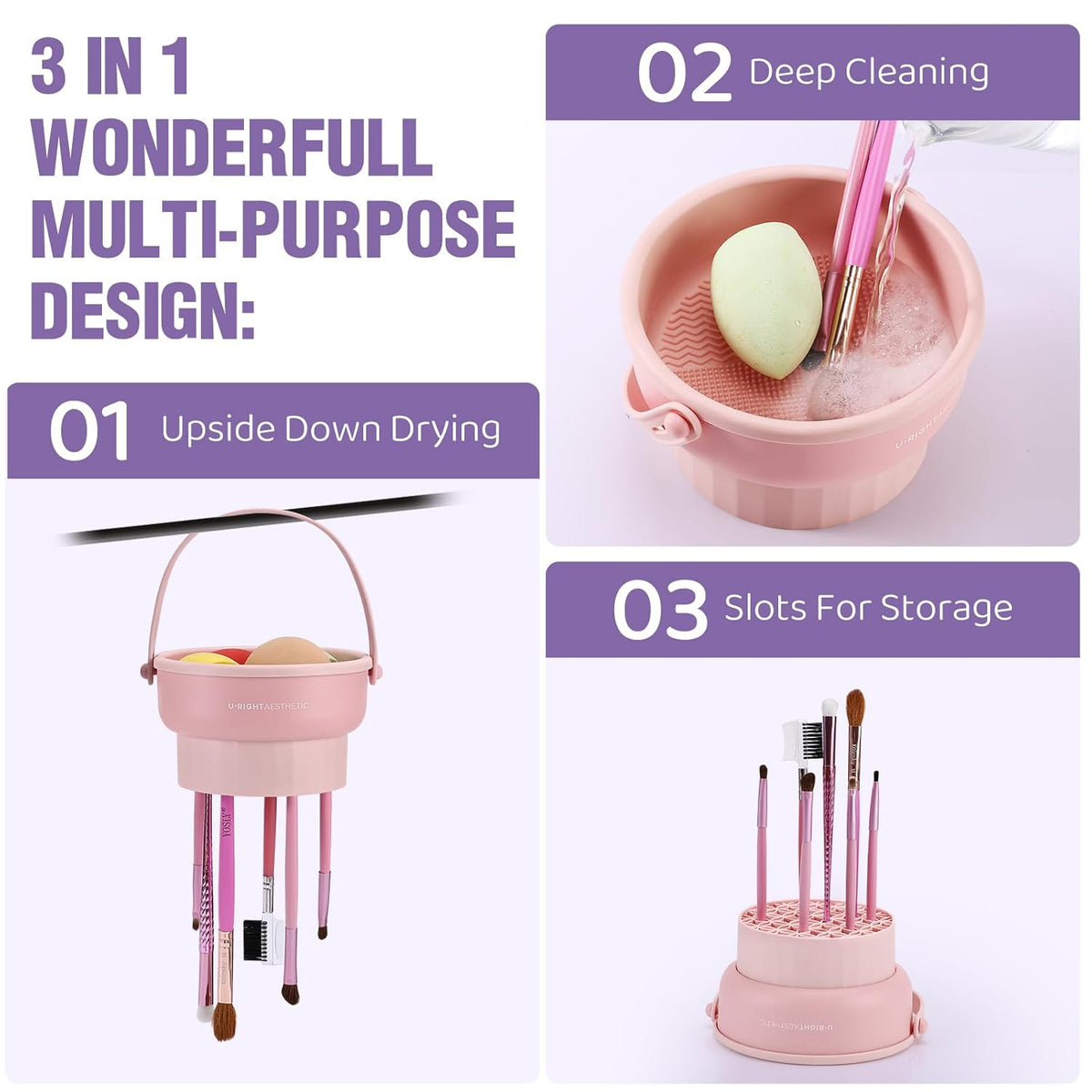 2 Pack Makeup Brush Cleaner Mat 3 in 1 Silicone Makeup Brush Cleaner Makeup Brush Cleaning Bowl