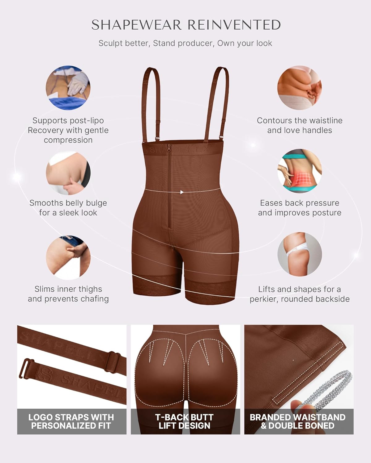 SHAPELLX Shapewear for Women Tummy Control Faja Body Shaper Butt Lifting Plus Size Shapewear