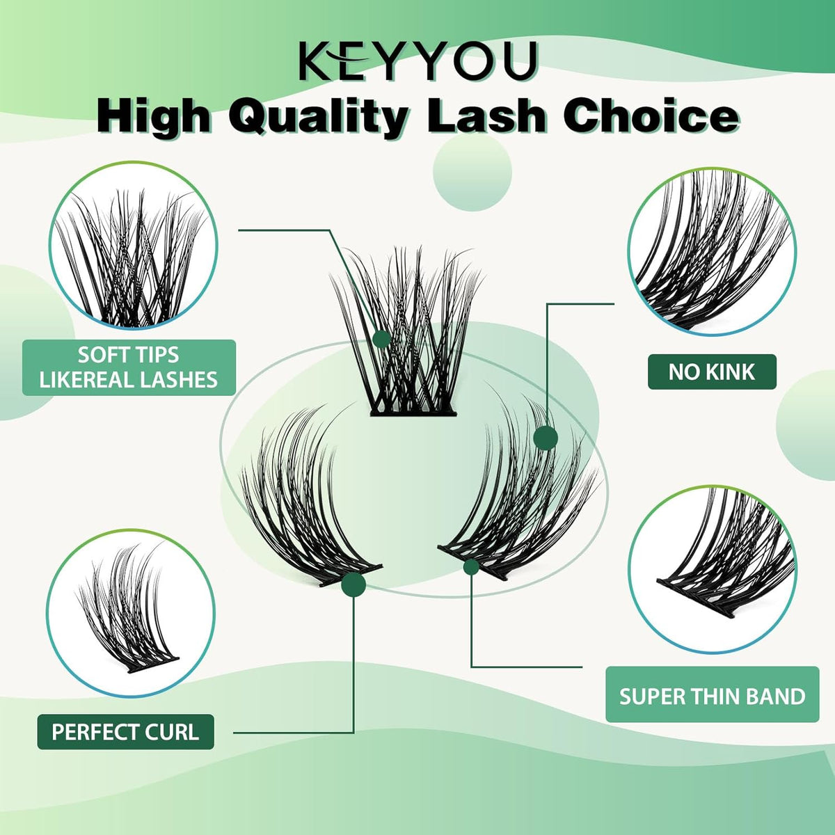 Lash Clusters 96pcs Individual Lashes D Curl 12mm Eyelash Clusters KEYYOU Volume Wispy Lash