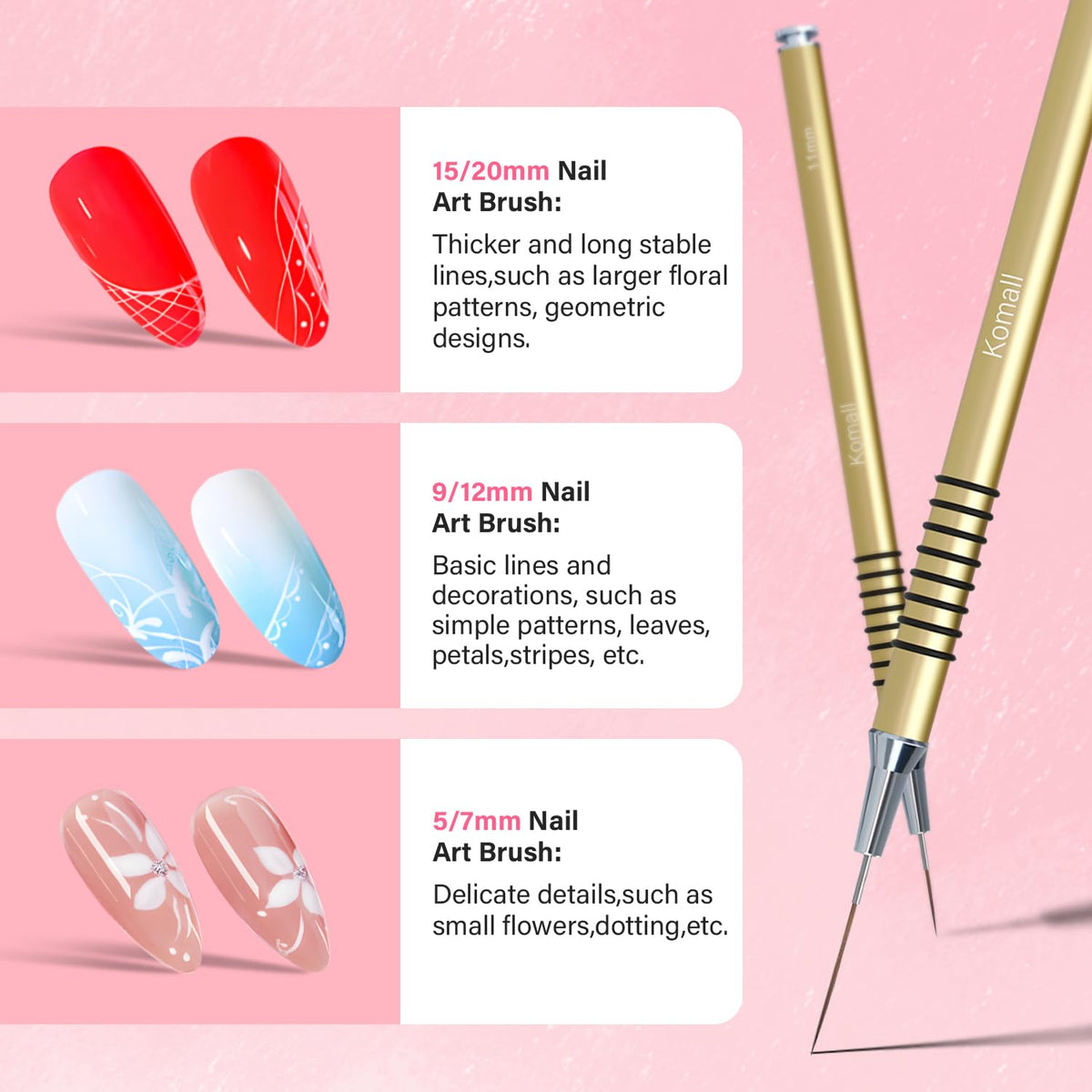 Metallic Nail Art Brushes, 6Pcs Non Slip Liner Brush Set, UV Gel Polish Painting Art Design Pen for