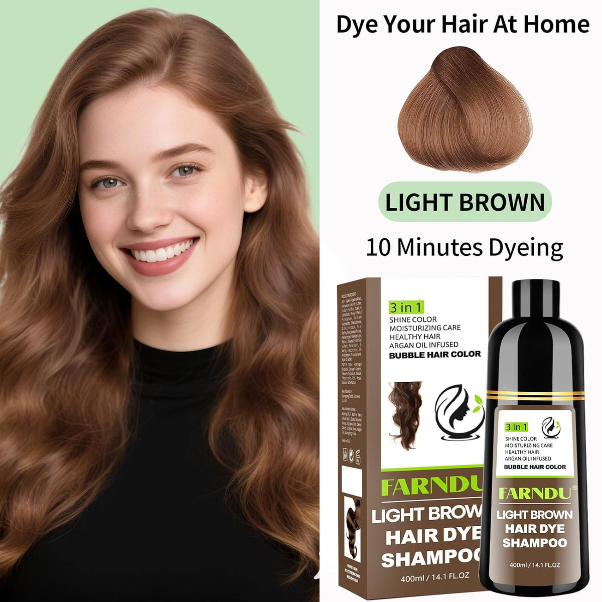 Light Brown Hair Dye Shampoo for Women Men, Instant Gray Hair Coverage Natural Herbal Hair Color