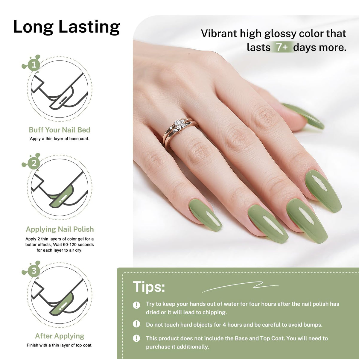 16.5ml Sage Green Nail Polish Large Volume Quick Drying Nail Polish, Fast Drying and Long Lasting