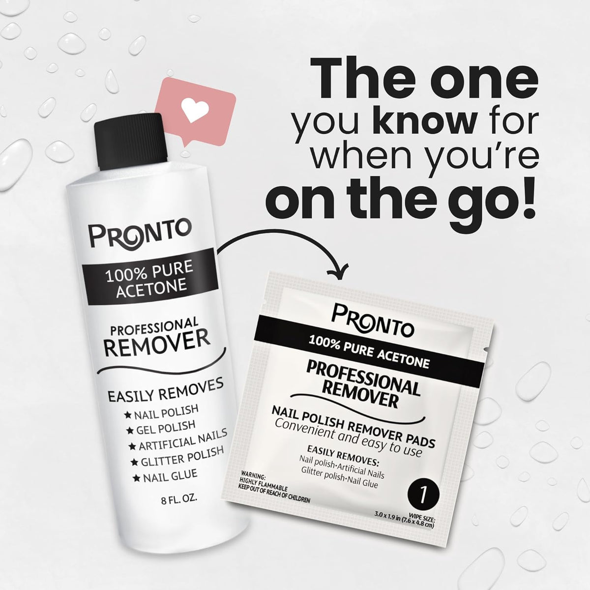 Pronto Acetone Nail Polish Remover Pads, 10 Pcs. Individually Wrapped Acetone Wipes, Pure Acetone