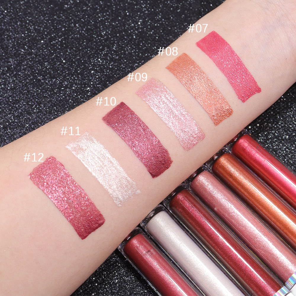 evpct 1Pcs Dark Red Metallic Shimmer Glitter Lip Gloss Liquid Lipstick Long Lasting Waterproof 24