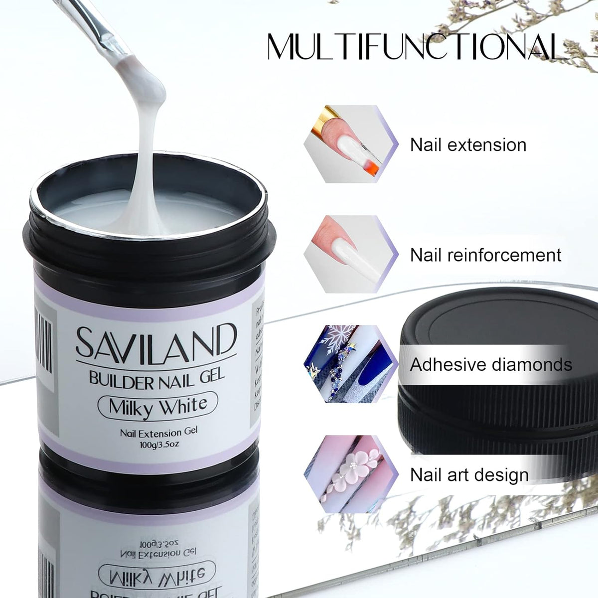 SAVILAND LED & U V Builder Nail Gel - 3.53 oz White Nail Extension for Professional Salon Gel