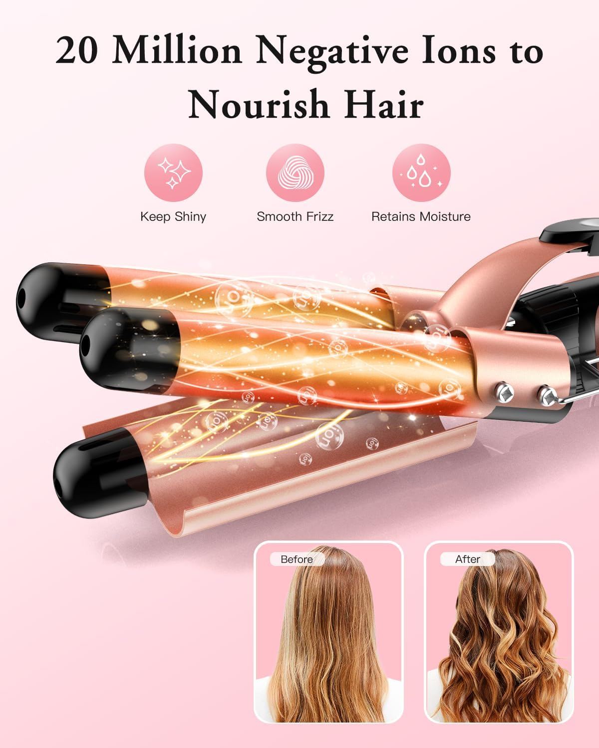 Waver Curling Iron Wand, BESTOPE PRO 5 in 1 Curling Wand Set with 3 Barrel Hair Crimper for Women