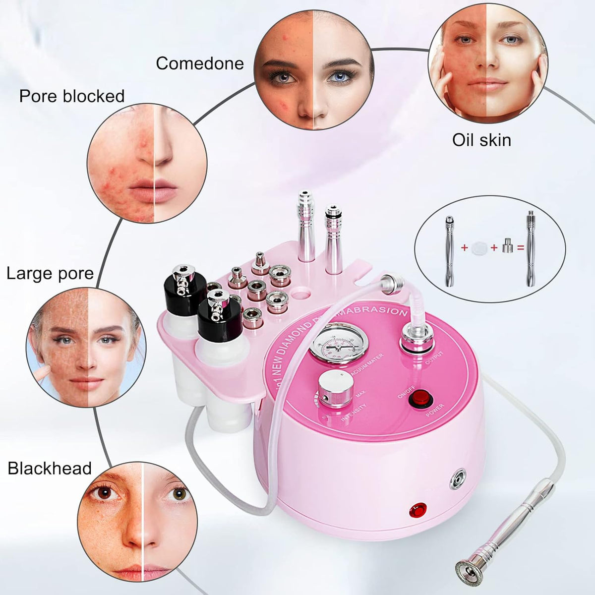 Diamond Microdermabrasion Machine Professional Plus, 3 in 1 Pink Diamond Dermabrasion Facial Beauty
