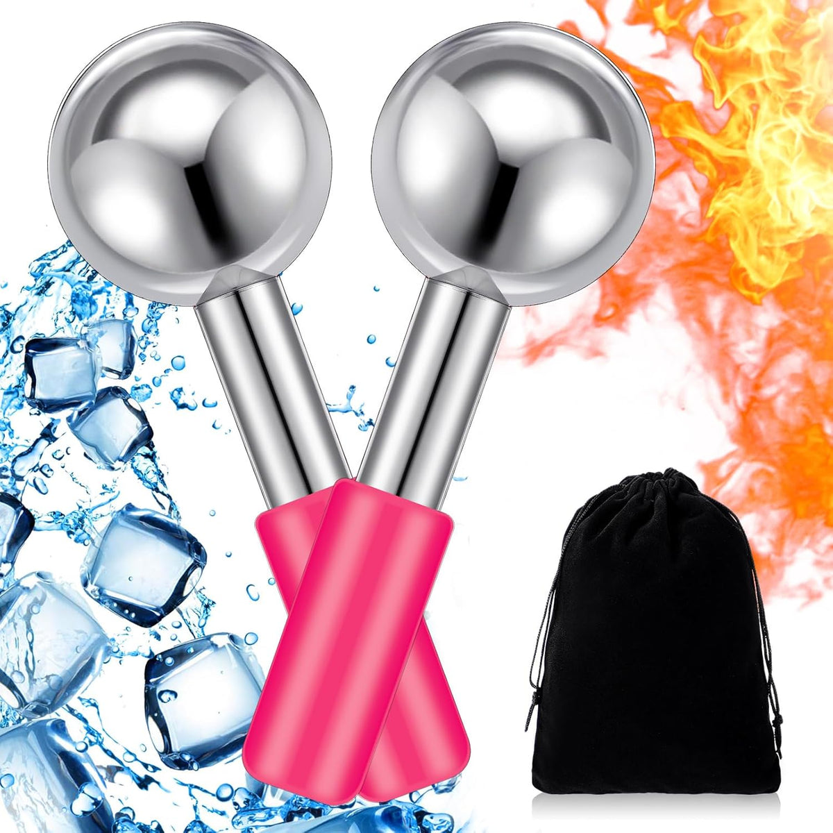 Baderke 2 Pcs Ice Globes for Face Stainless Steel Cooling Globes Unbreakable Cooling Roller Women