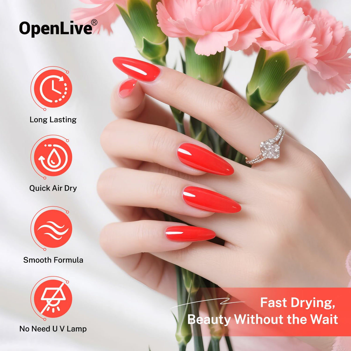16.5ml Neon Red Nail Polish Glossy Shine Finish Large Volume Quick Dry Nail Polish, Long Lasting