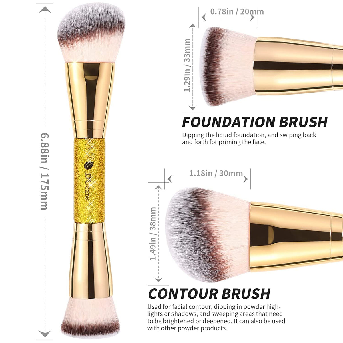 DUcare Foundation Brush Contour Bronzer Makeup Brush Double Ended Self Tanner Brush Sculpting Brush