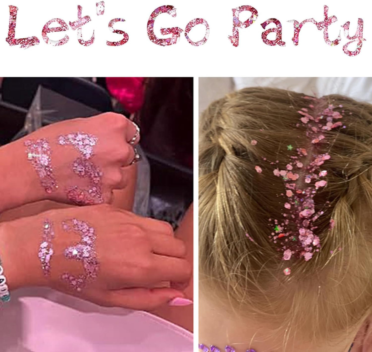 Go Ho Pink and White Body Glitter Set,Singer Concerts Face Glitter Gel Makeup,Holographic Long