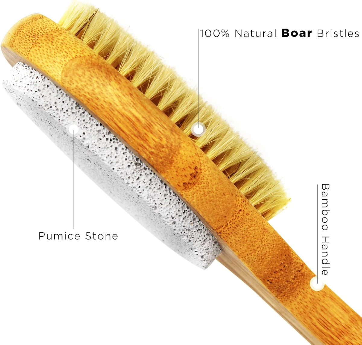 ICANdOIT 2 in 1 Long Handle Bath&Shower Brush,Bath Scrubber,Boar Bristle with Pumice Stone